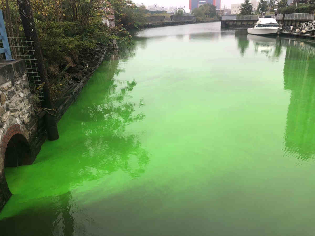 Dye turns Gowanus Canal emerald green