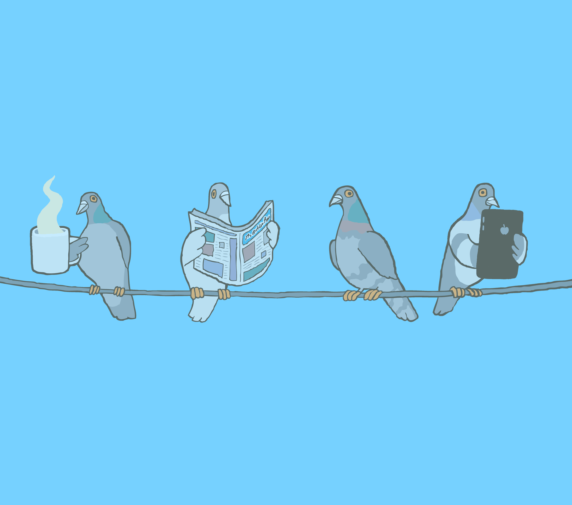This is a cartoon version of pigeons on a wire.