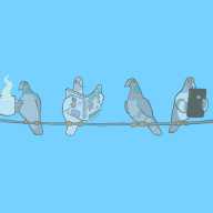 This is a cartoon version of pigeons on a wire.