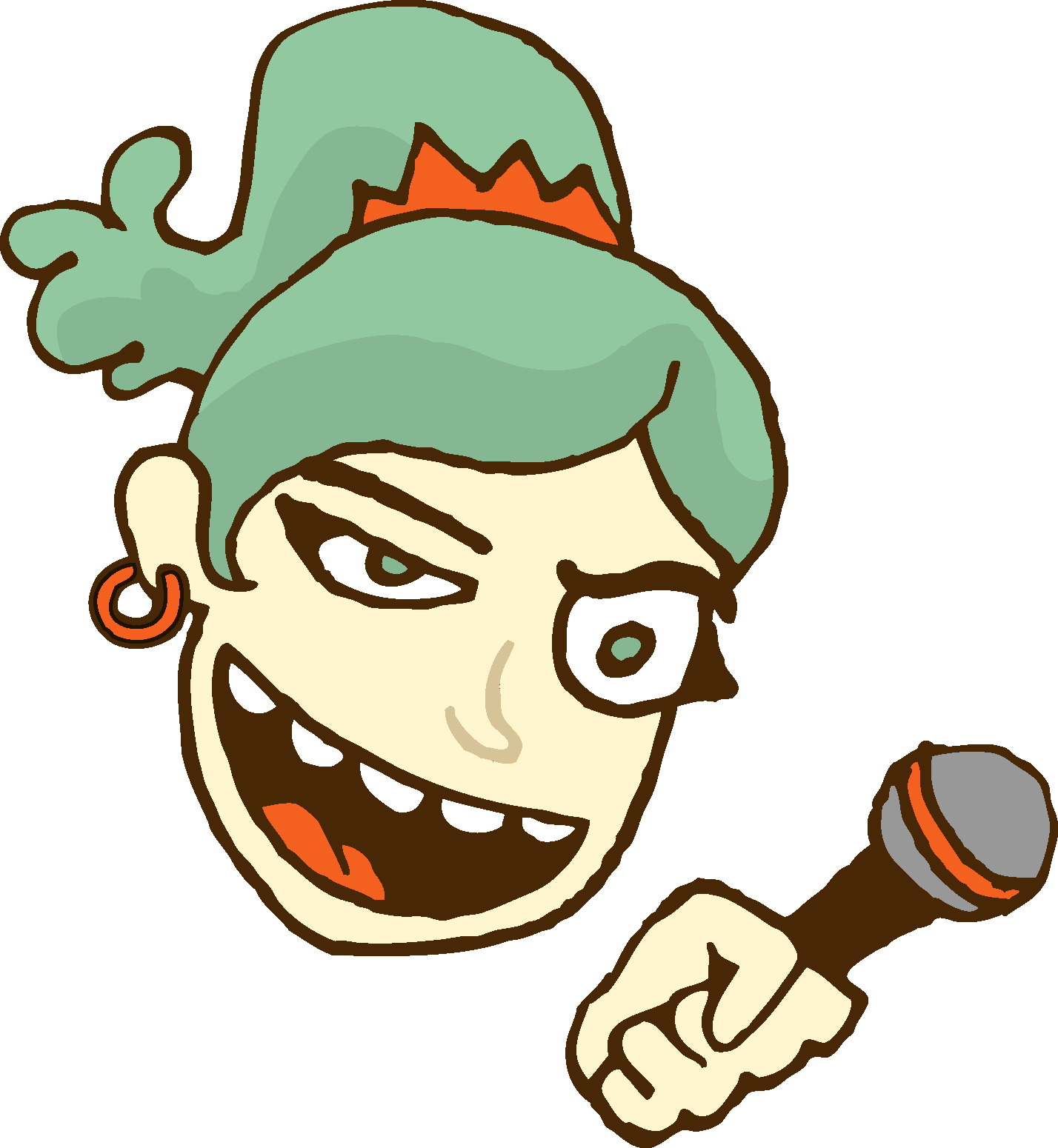 This is a cartoon version of woman holding a microphone.