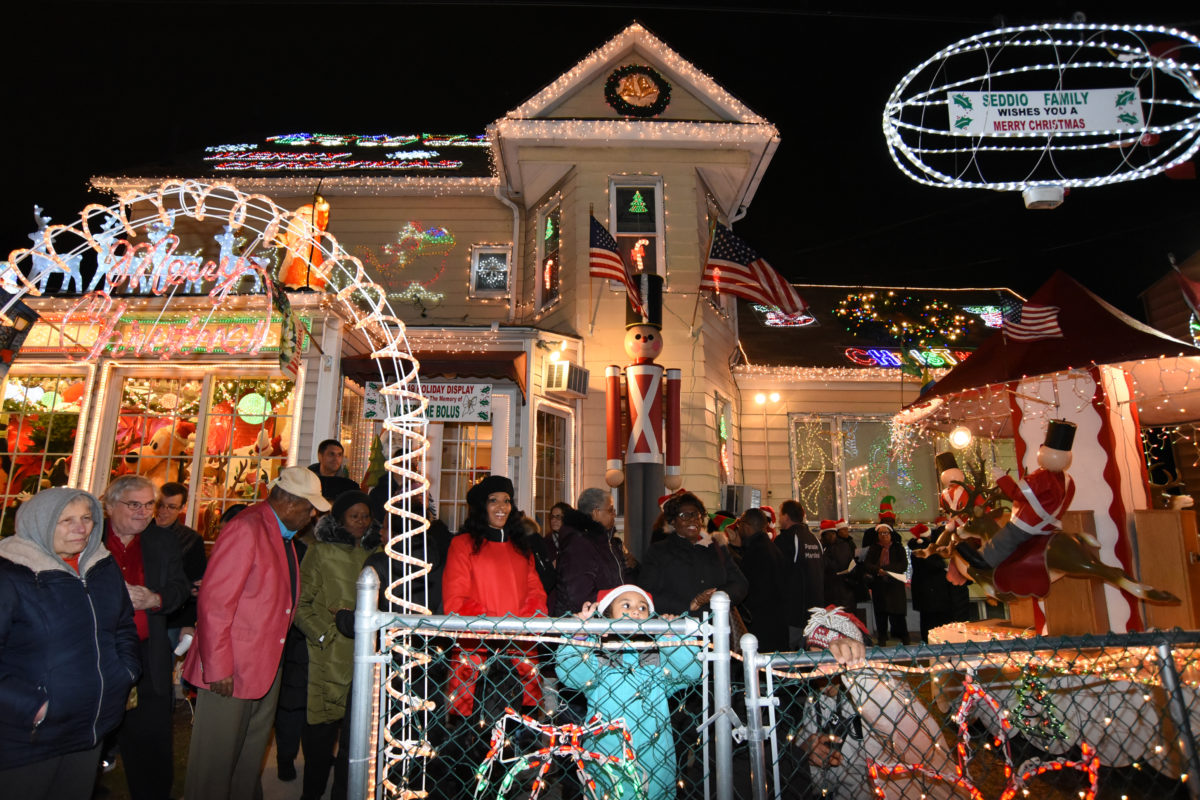 A large crowd gathers at the Seddio house in Canarsie on Friday, Dec. 6, 2019.