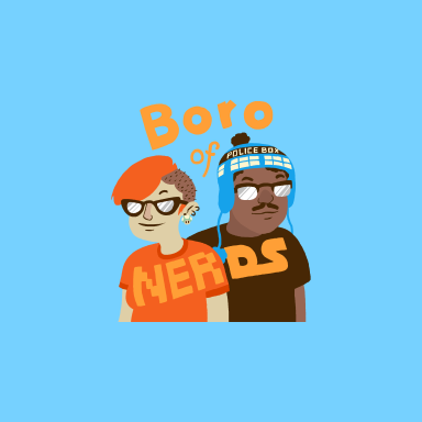 This is a cartoon version of a two men with shirts that say "Nerd."