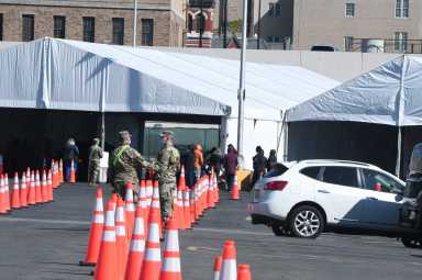 Drive through testing site for Coronavirus at 2307 Bevelry Road
