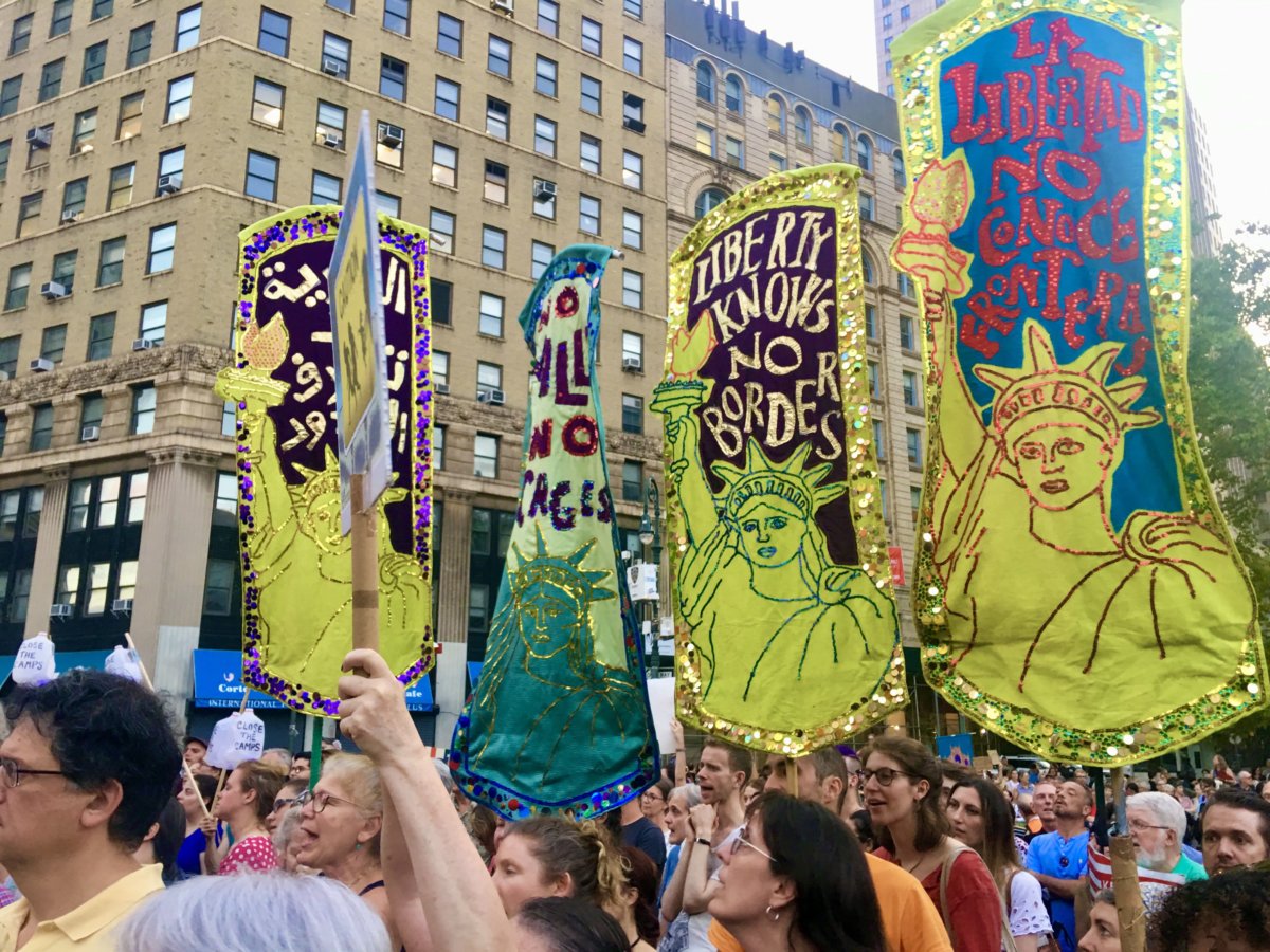PPOW liberty banner protest