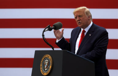 U.S. President Trump delivers speech at the USS Battleship North Carolina in Wilmington, North Carolina