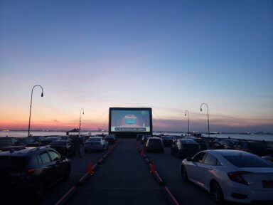 _ BK drive in logo and sunset