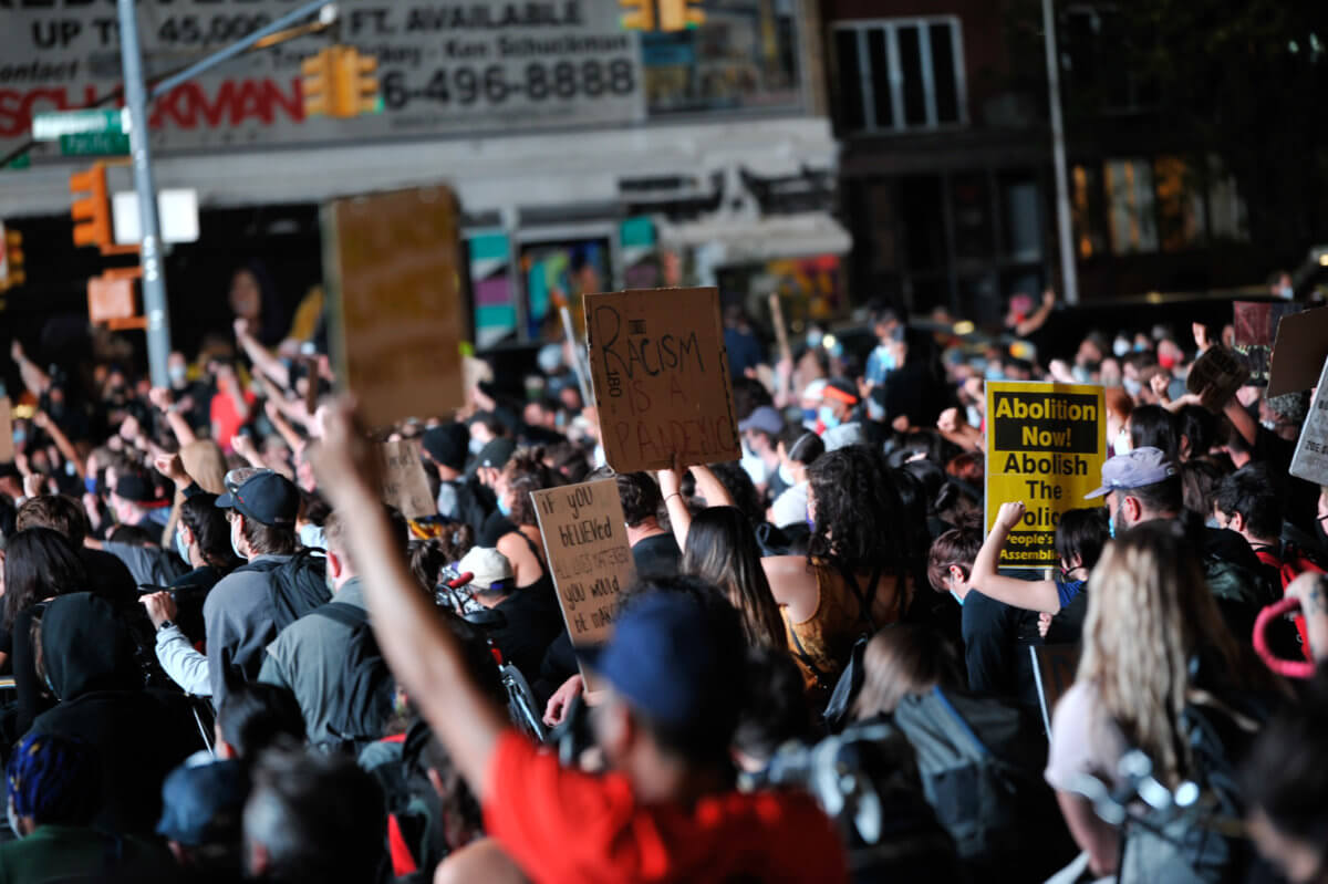 Protestors gather at the Barclay Center. (Photo by Lloyd Mitchell)
