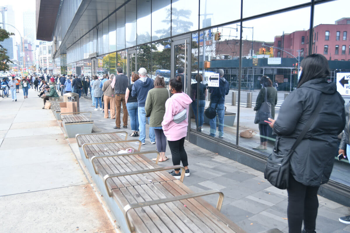 Line outside voting booth in Fort Greene, Brooklyn. (Photo by Lloyd Mitchell)