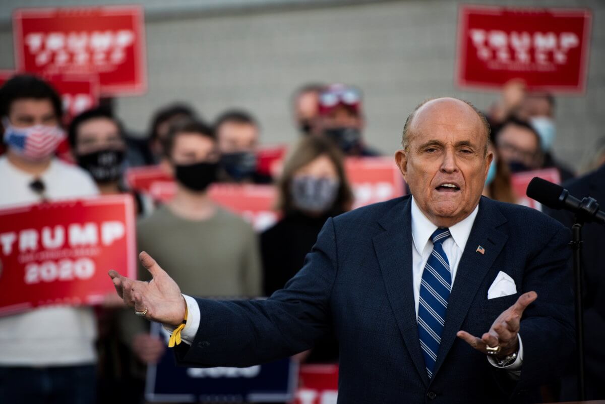 Former New York City Mayor Rudy Giuliani speaks at a news conference in Philadelphia