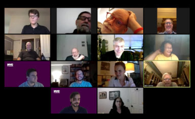 A screenshot of a Zoom community board meeting