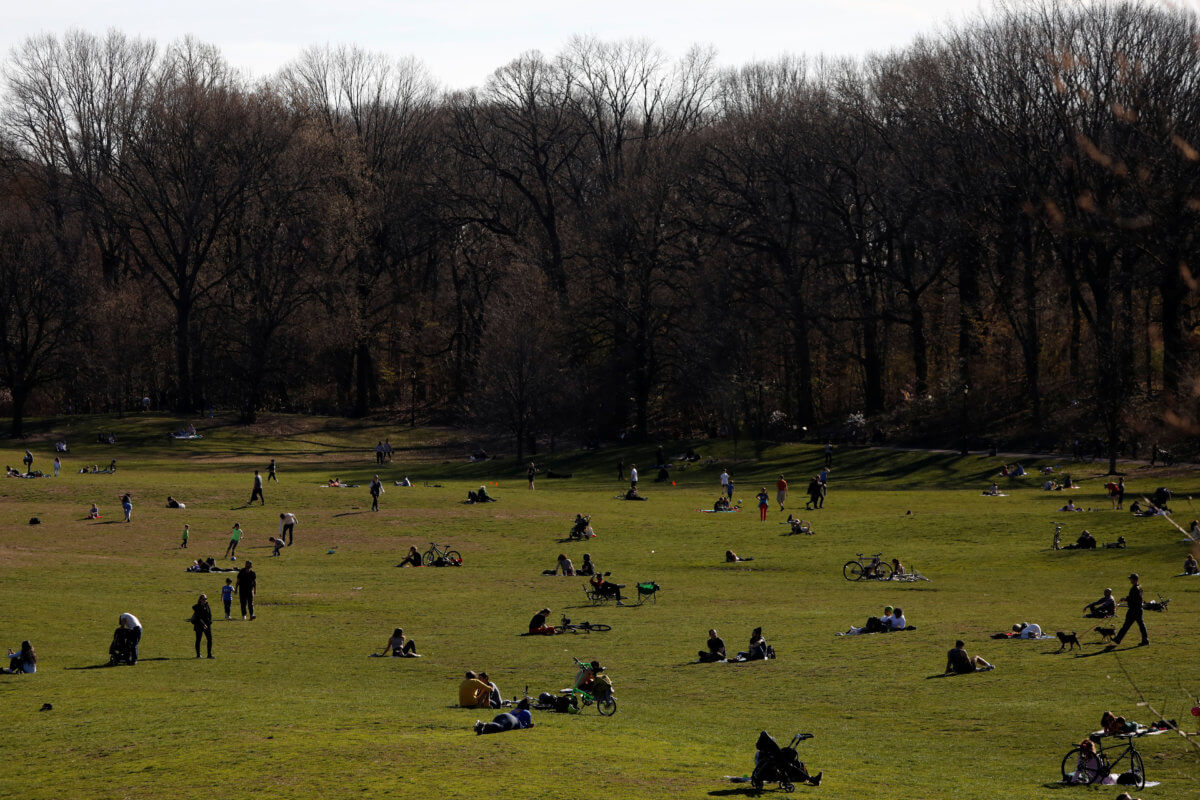 Crowds of people in Prospect Park during the coronavirus disease (COVID-19) outbreak in Brooklyn, New York