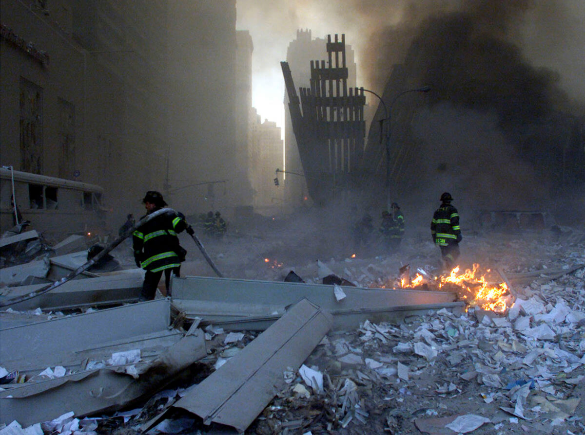 File picture shows firemen working around the World Trade Center after both towers collapsed in New York