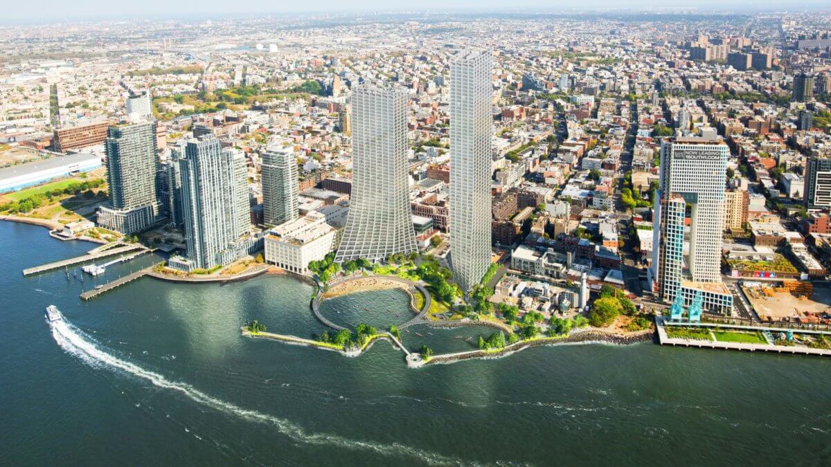 Rendering of two high rises at River Ring
