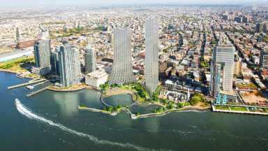 Rendering of two high rises at River Ring