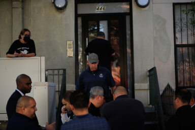 Bomb Squad Decetives investigate an explosion at 446 Madison Street.