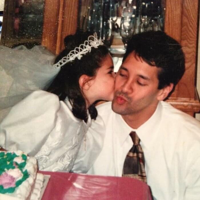 Anthony Perez with his daughter, Olivia Vilardi Perez, kissing his cheek