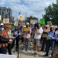 Jo Anne Simon talks about the Gowanus Rezoning at a press conference