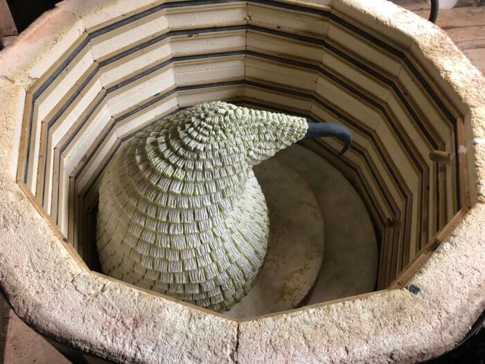 A sculpture in a kiln
