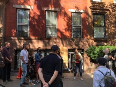 Lucie Levin leads a walking tour in Brooklyn Heights