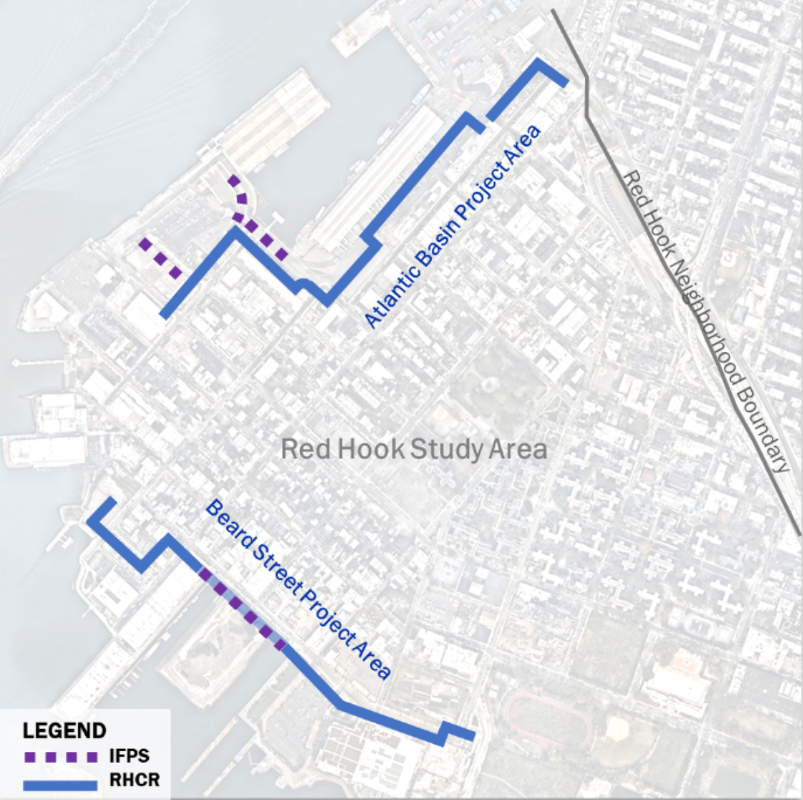 rendering of project areas for the red hook coastal resiliency project