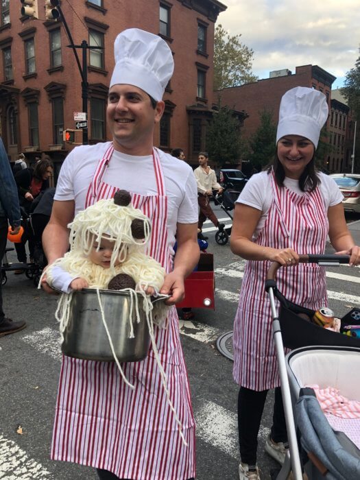 costumed families at the cobble hill halloween parade