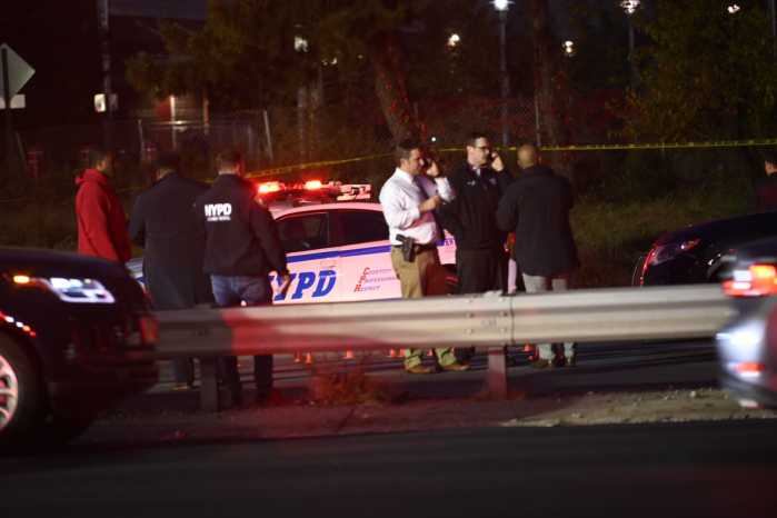 The scene of the shooting on the Belt Parkway in Bath Beach.