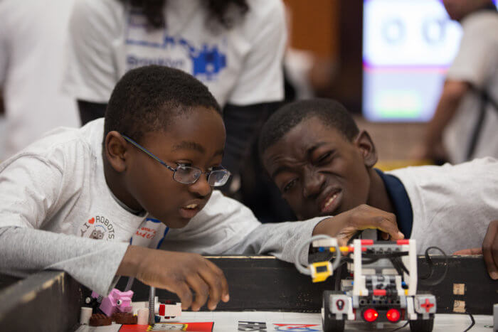 two boys at the brooklyn public library robotics program
