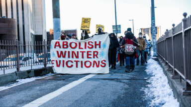 activists march for the extension of the eviction moratorium