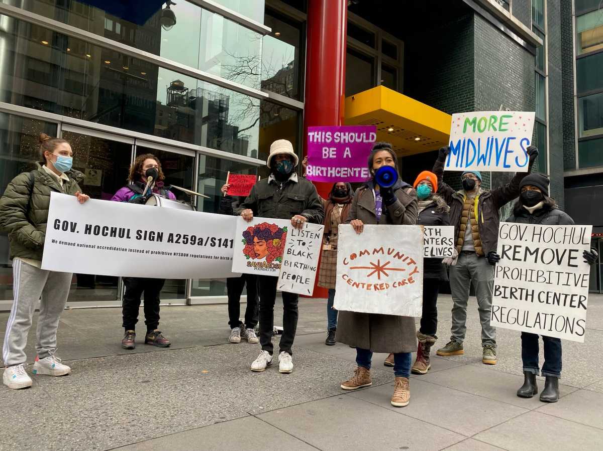 activists rallied for birth centers outside gov. hochuls office