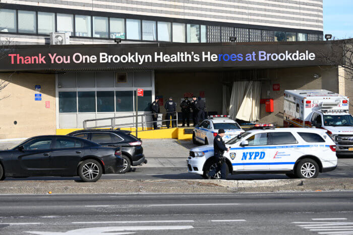 police cars and officers outside brookdale university hospital