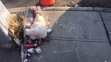 vandalized memorial in sheepshead bay