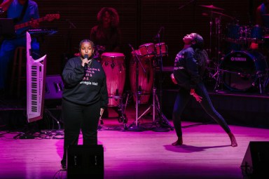 two high school students on stage at carnegie hall