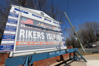 Signage outside of Rikers Island.