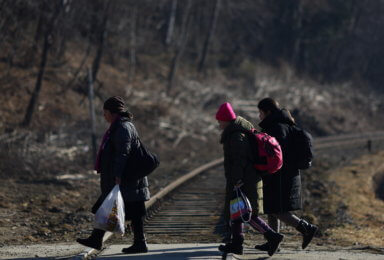 People fleeing from Russia’s invasion of Ukraine, in Kroscienko