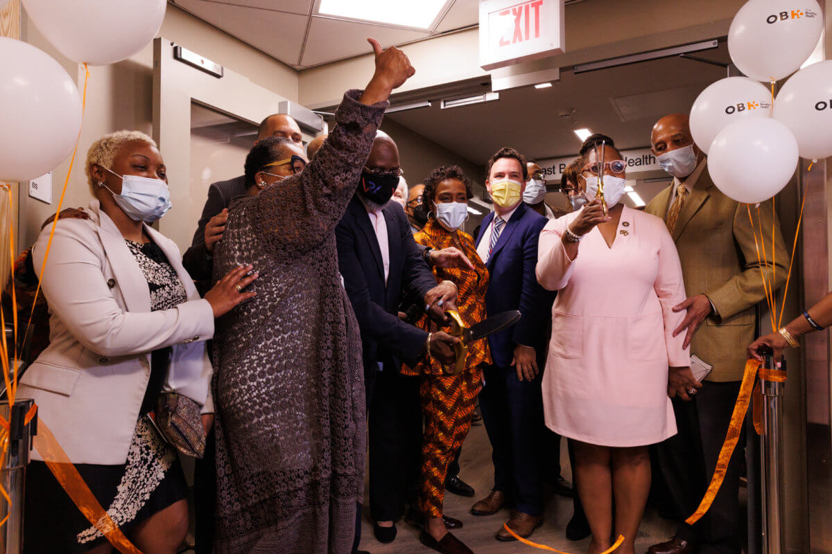 people cut a ribbon at the new behavioral health unit at interfaith medical center