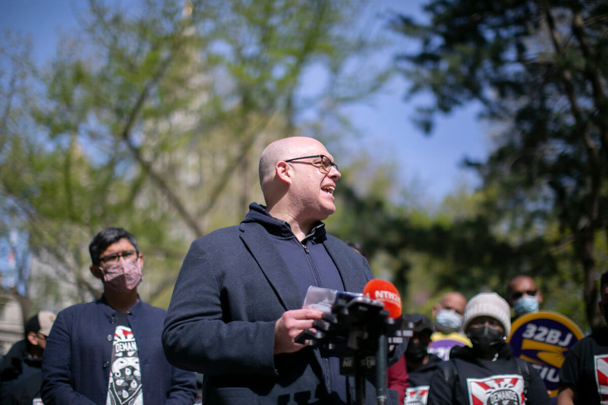 cm justin brannan at a conference. brannan hopes to bring free eye care to new york city