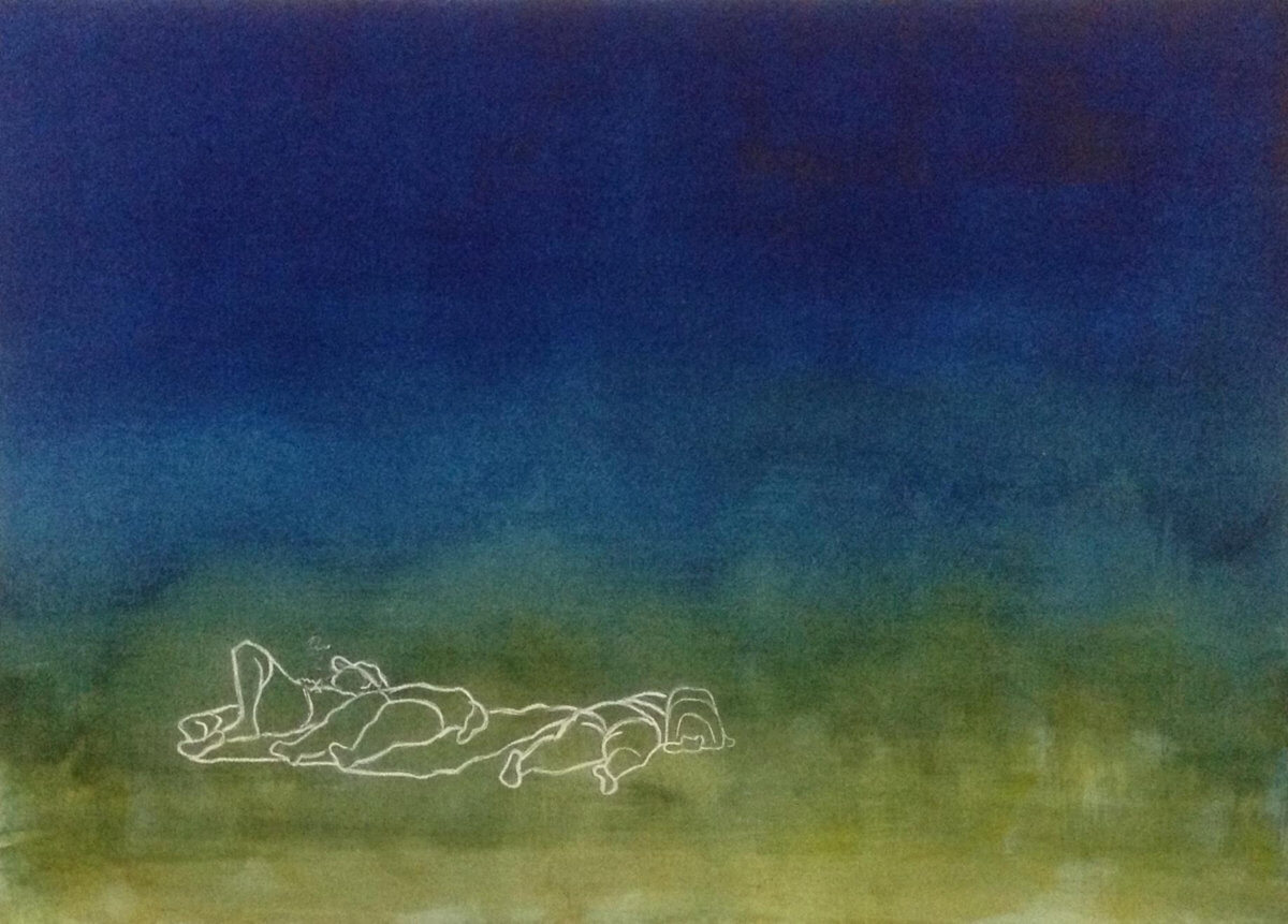BWAC painting people on blue and yellow background