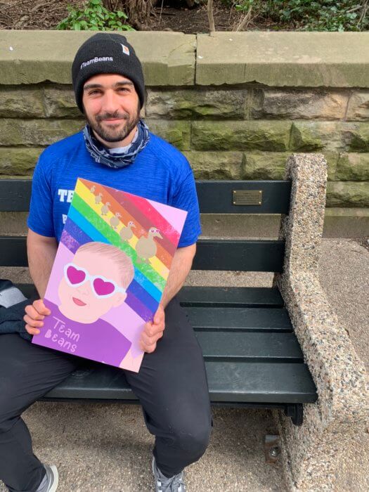 andrew kaczynski sits on bench dedicated to his daughter francesca kaczynski