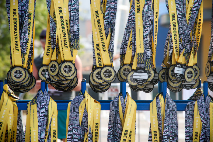 medals at brooklyn half marathon