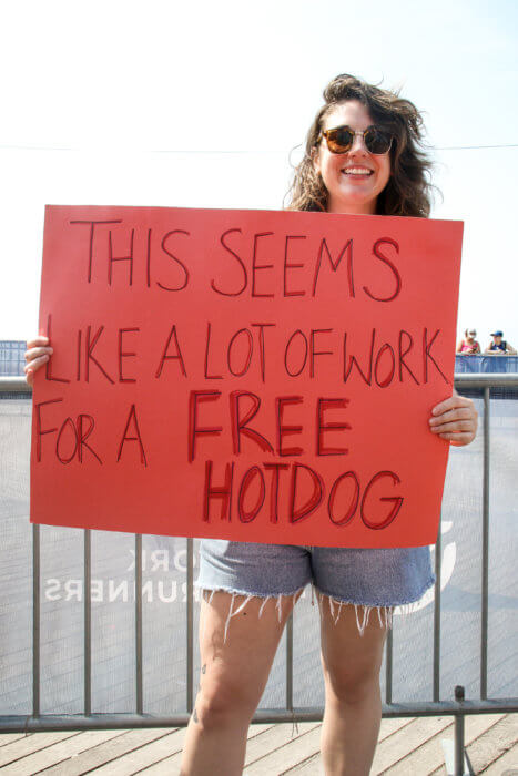 brooklyn half marathon hot dog sign
