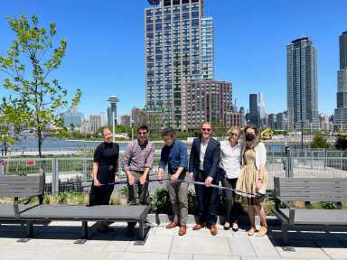 dog run ribbon cutting at the bellslip