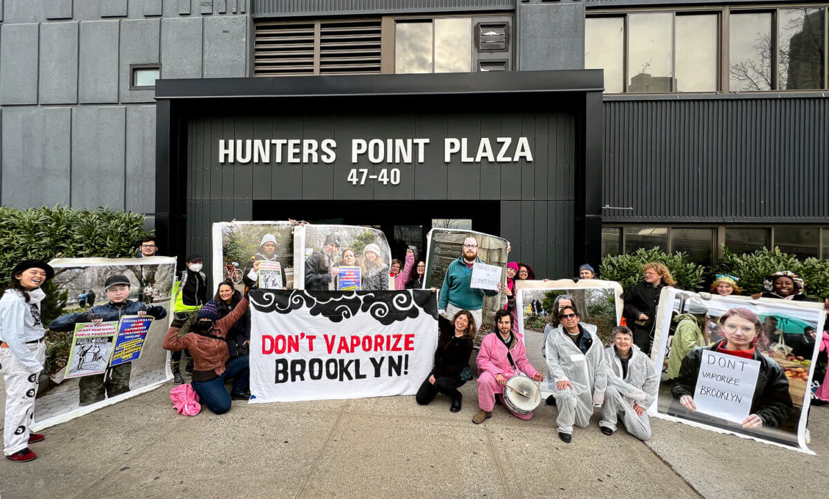 people protest greenpoint energy center at DEC hq