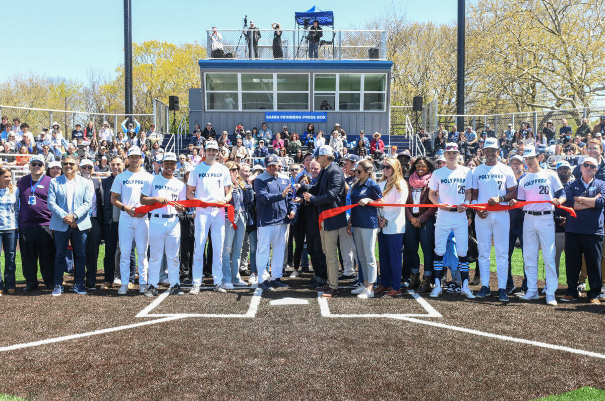 baseball players and coaches at opening of poly prep new baseball fields