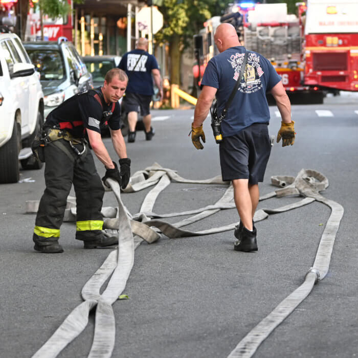 firefighters at greenpoint two-alarm fire