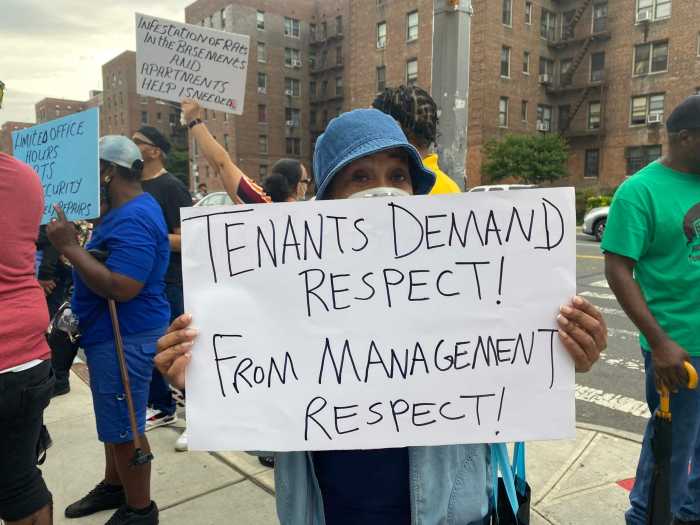 Flatbush Garden Tenant attends protest for unfair treatment from management