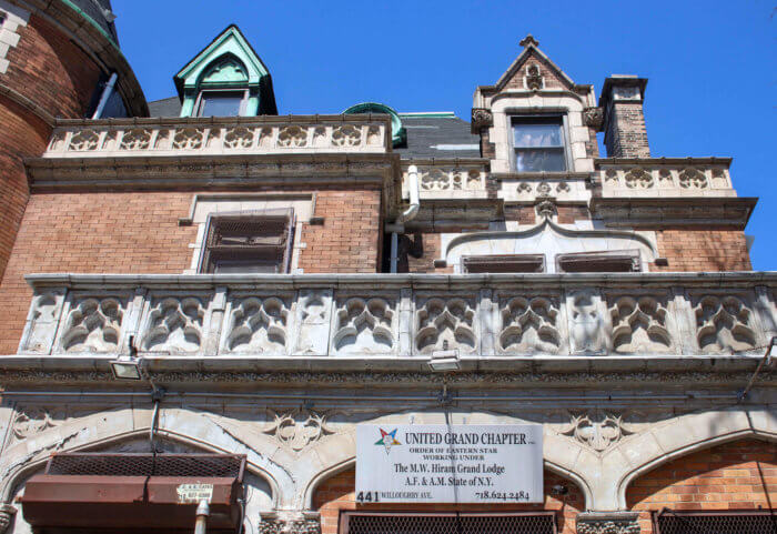 photo of the top of doseph dangler mansion at 441 willoughby avenue
