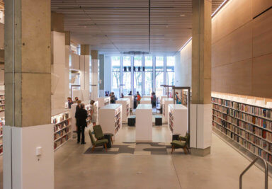 people browsing in new brooklyn heights library