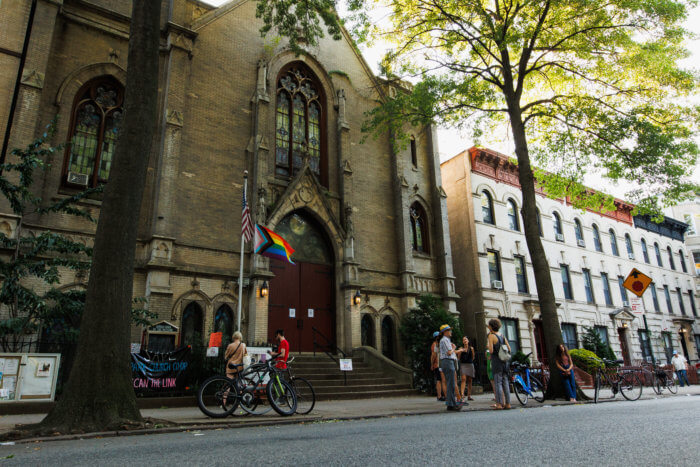 people outside park church coop