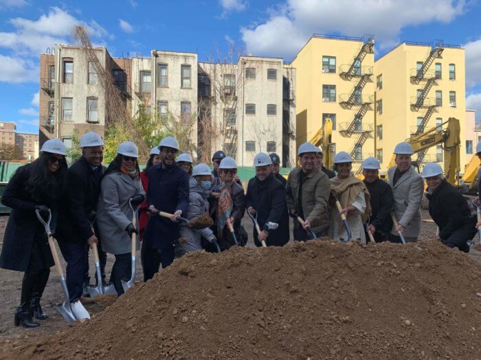 people with shovels at affordable housing groundbreaking in bushwick