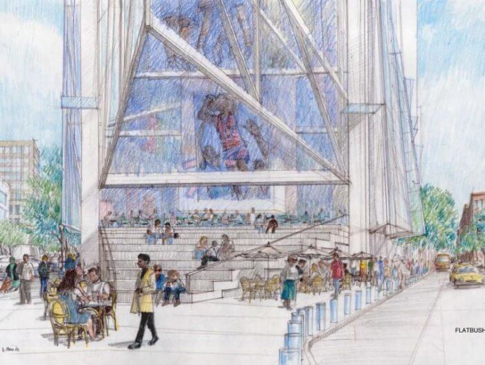 drawing of proposed "urban room" at barclays center/atlantic yards